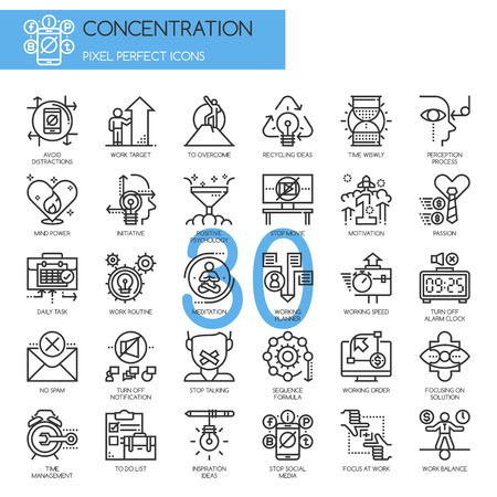Concentration At Work Icon, Thin Line Icons Set , Pixel Perfect Iconsのイラスト素材