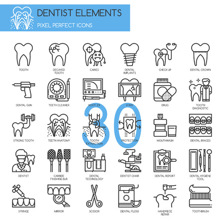 Dentist elements , Thin Line and Pixel Perfect Iconsのイラスト素材