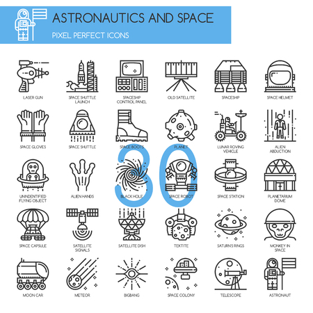 Astronautics and space , Thin Line and Pixel Perfect Iconsのイラスト素材