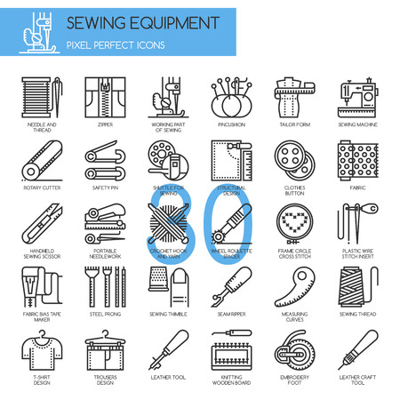 Sewing Equipment , Thin Line and Pixel Perfect Iconsのイラスト素材