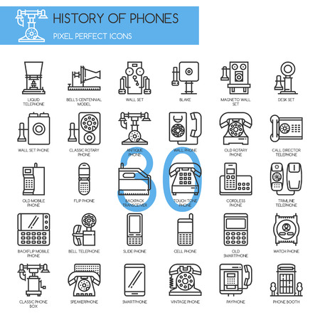 History of Phones , Thin Line and Pixel Perfect Iconsのイラスト素材