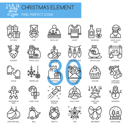 Christmas Element , Thin Line and Pixel Perfect Iconsのイラスト素材