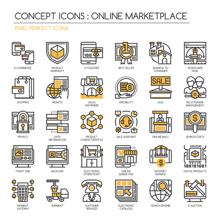 Online Marketplace , Thin Line and Pixel Perfect Iconsのイラスト素材