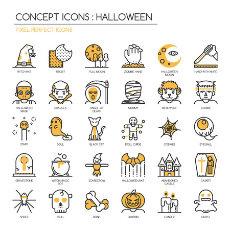 Halloween , Thin Line and Pixel Perfect Iconsのイラスト素材