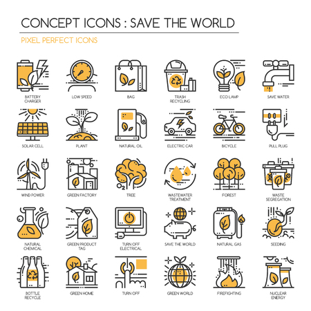 Save the world , thin line icons set , Pixel Perfect Iconsのイラスト素材