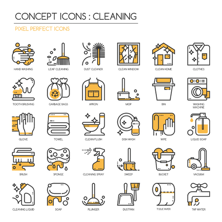 Cleaning , thin line icons set , Pixel Perfect Iconsのイラスト素材