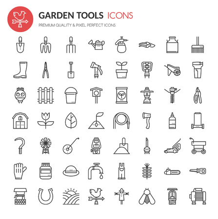 Garden Tool Icons , Thin Line and Pixel Perfect Iconsのイラスト素材