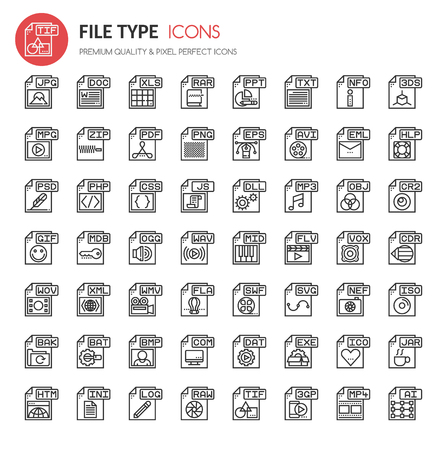 File Type Icons , Thin Line and Pixel Perfect Iconsのイラスト素材