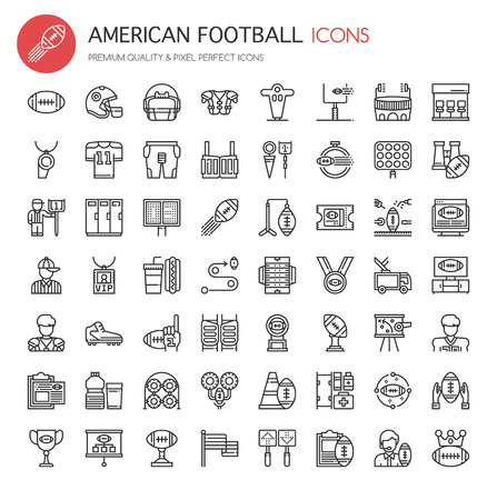 American Football Elements , Thin Line and Pixel Perfect Iconsのイラスト素材