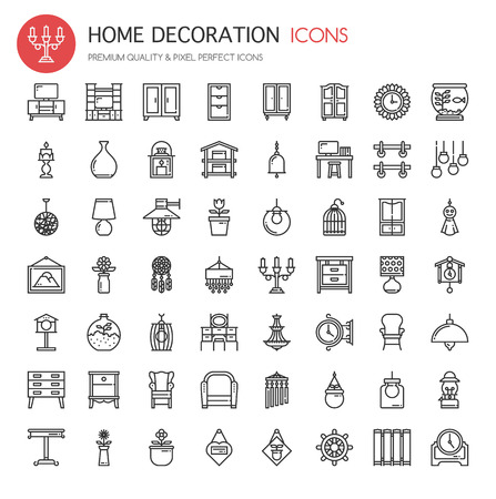 Home Decoration , Thin Line and Pixel Perfect Iconsのイラスト素材