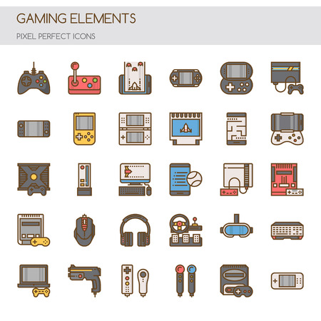 Gaming Elements , Thin Line and Pixel Perfect Iconsのイラスト素材