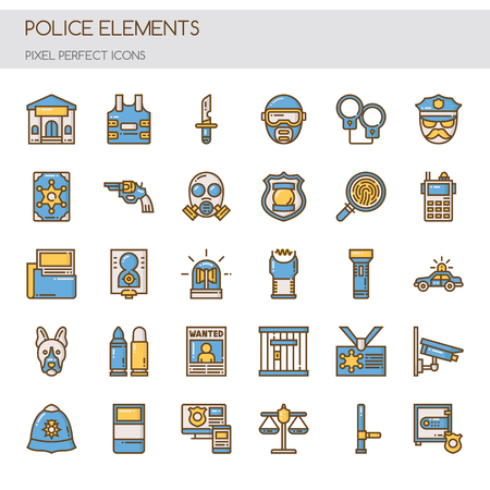 Police Elements , Thin Line and Pixel Perfect Iconsのイラスト素材
