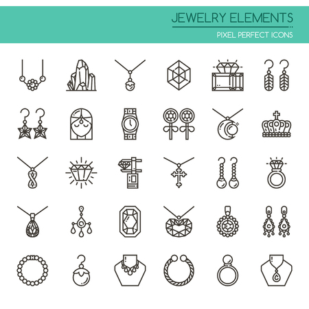 Jewelry Elements , Thin Line and Pixel Perfect Iconsのイラスト素材