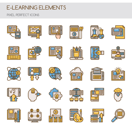 E-learning Elements , Thin Line and Pixel Perfect Iconsのイラスト素材