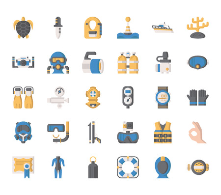 Diving Elements , Thin Line and Pixel Perfect Iconsのイラスト素材