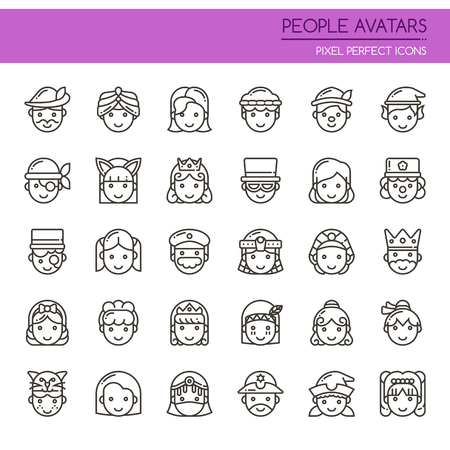 People Avatars , Thin Line and Pixel Perfect Iconsのイラスト素材