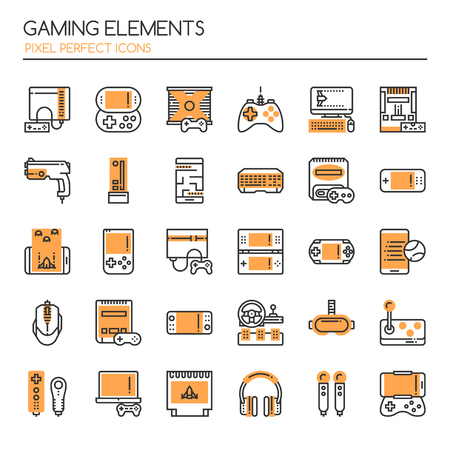 Gaming Elements , Thin Line and Pixel Perfect Iconsのイラスト素材