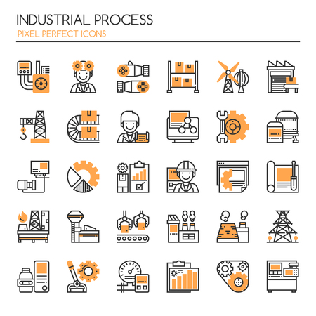 Industrial Process. Thin Line and Pixel Perfect Iconsのイラスト素材