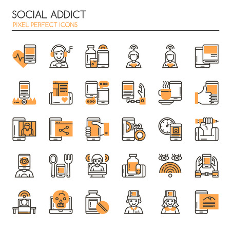 Social Addict. Thin Line and Pixel Perfect Iconsのイラスト素材