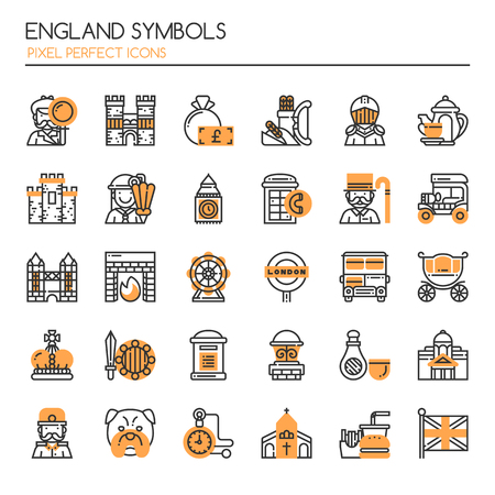 England Symbols. Thin Line and Pixel Perfect Iconsのイラスト素材