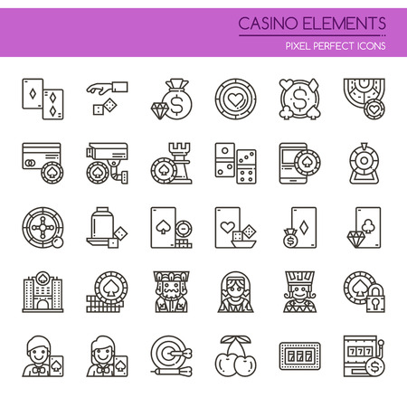 Casino Elements. Thin Line and Pixel Perfect Iconsのイラスト素材