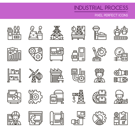 Industrial Process. Thin Line and Pixel Perfect Iconsのイラスト素材