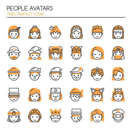 People Avatars. Thin Line and Pixel Perfect Iconsのイラスト素材