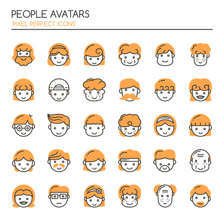 People Avatars. Thin Line and Pixel Perfect Iconsのイラスト素材