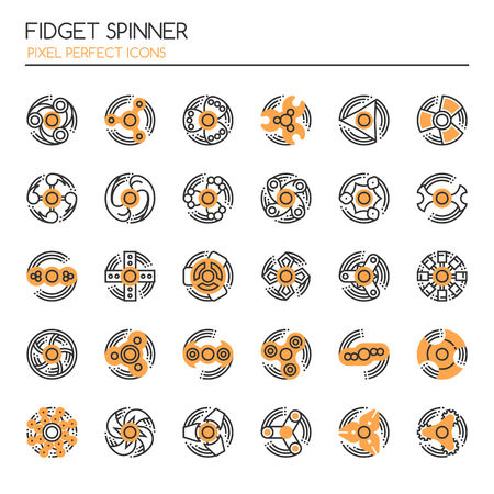 Fidget Spinner. Thin Line and Pixel Perfect Iconsのイラスト素材
