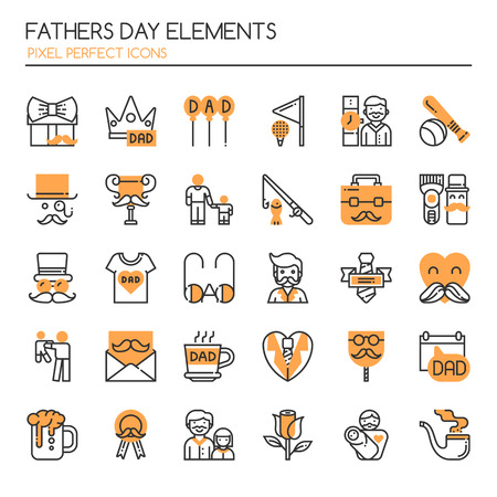 Father's Day Elements. Thin Line and Pixel Perfect Iconsのイラスト素材