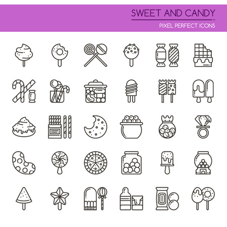 Sweet and Candy. Thin Line and Pixel Perfect Iconsのイラスト素材