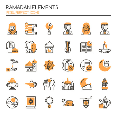 Ramadan Elements. Thin Line and Pixel Perfect Iconsのイラスト素材
