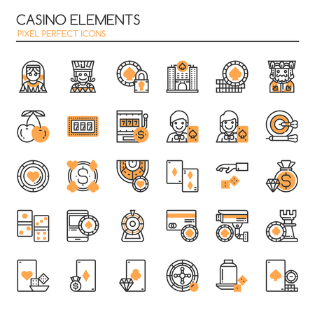Casino Elements. Thin Line and Pixel Perfect Iconsのイラスト素材