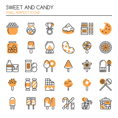 Sweet and Candy. Thin Line and Pixel Perfect Iconsのイラスト素材