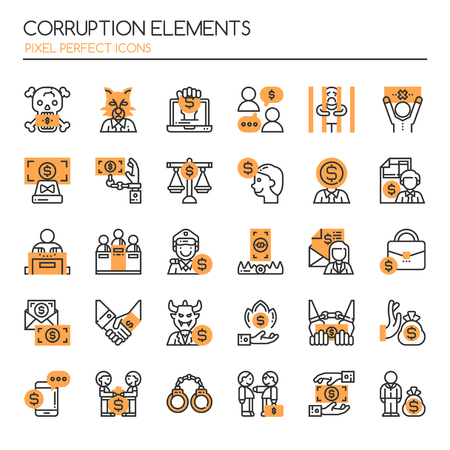 Corruption Elements. Thin Line and Pixel Perfect Iconsのイラスト素材