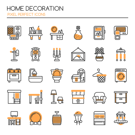 Home Decoration , Thin Line and Pixel Perfect Iconsのイラスト素材