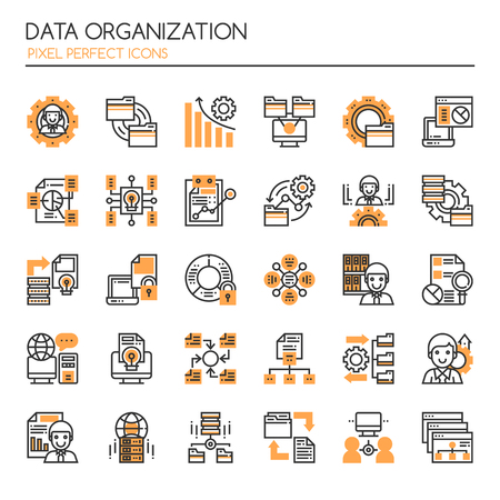 Data Organization Elements , Thin Line and Pixel Perfect Iconsのイラスト素材