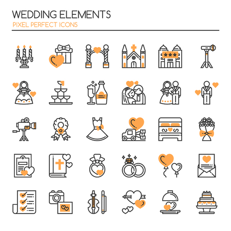 Wedding Elements , Thin Line and Pixel Perfect Iconsのイラスト素材