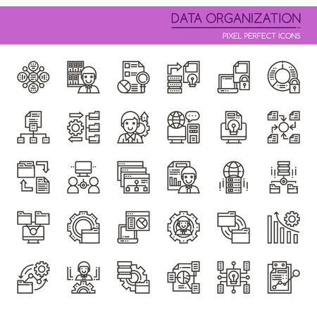 Data Organization Elements , Thin Line and Pixel Perfect Iconsのイラスト素材