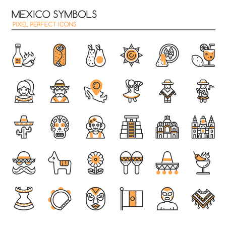 Mexico Symbols , Thin Line and Pixel Perfect Iconsのイラスト素材