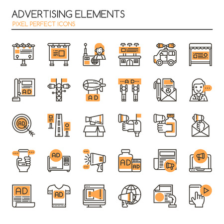 Advertising Elements , Thin Line and Pixel Perfect Iconsのイラスト素材