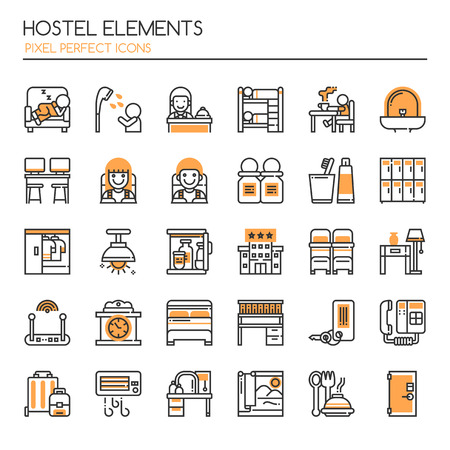 Hostel Elements , Thin Line and Pixel Perfect Iconsのイラスト素材