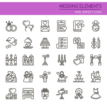 Wedding Elements , Thin Line and Pixel Perfect Iconsのイラスト素材