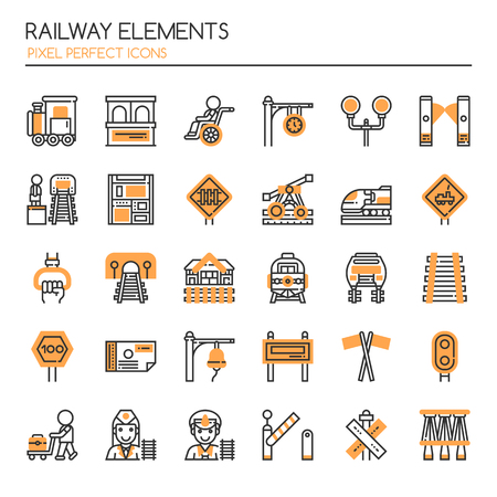 Railway Elements , Thin Line and Pixel Perfect Iconsのイラスト素材