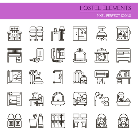 Hostel Elements , Thin Line and Pixel Perfect Iconsのイラスト素材