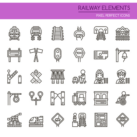 Railway Elements , Thin Line and Pixel Perfect Iconsのイラスト素材
