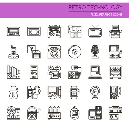 Retro Technology , Thin Line and Pixel Perfect Iconsのイラスト素材