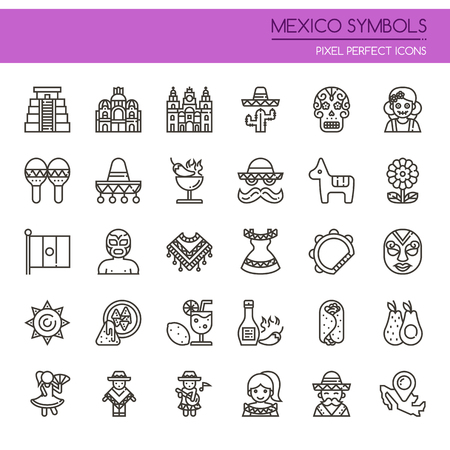 Mexico Symbols , Thin Line and Pixel Perfect Iconsのイラスト素材