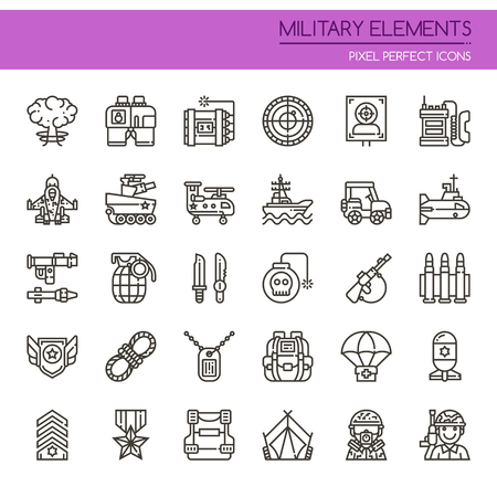 Military Elements , Thin Line and Pixel Perfect Iconsのイラスト素材