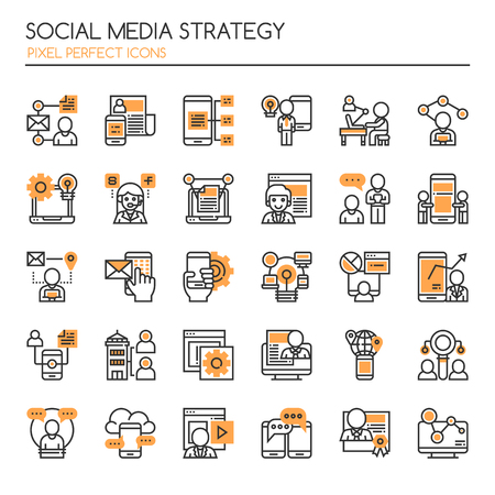 Social Media Strategy Elements , Thin Line and Pixel Perfect Iconsのイラスト素材